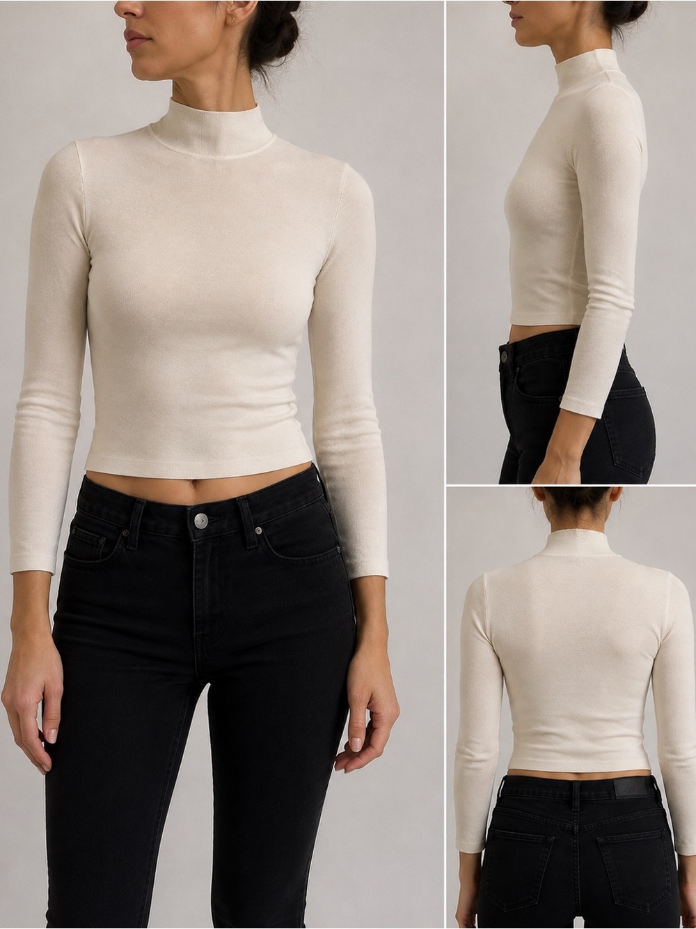 Vince Women’s Mock Neck Sweater Cream 70% Wool 30% Silk Petite XS